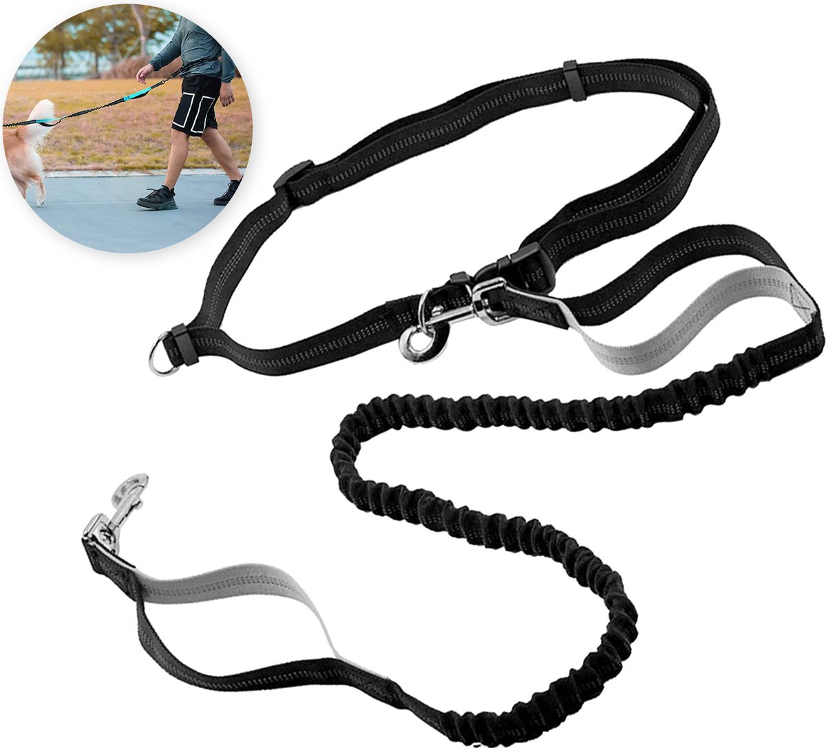 Hardloopriem Hond – Canicross - 160-260 cm - Zwart