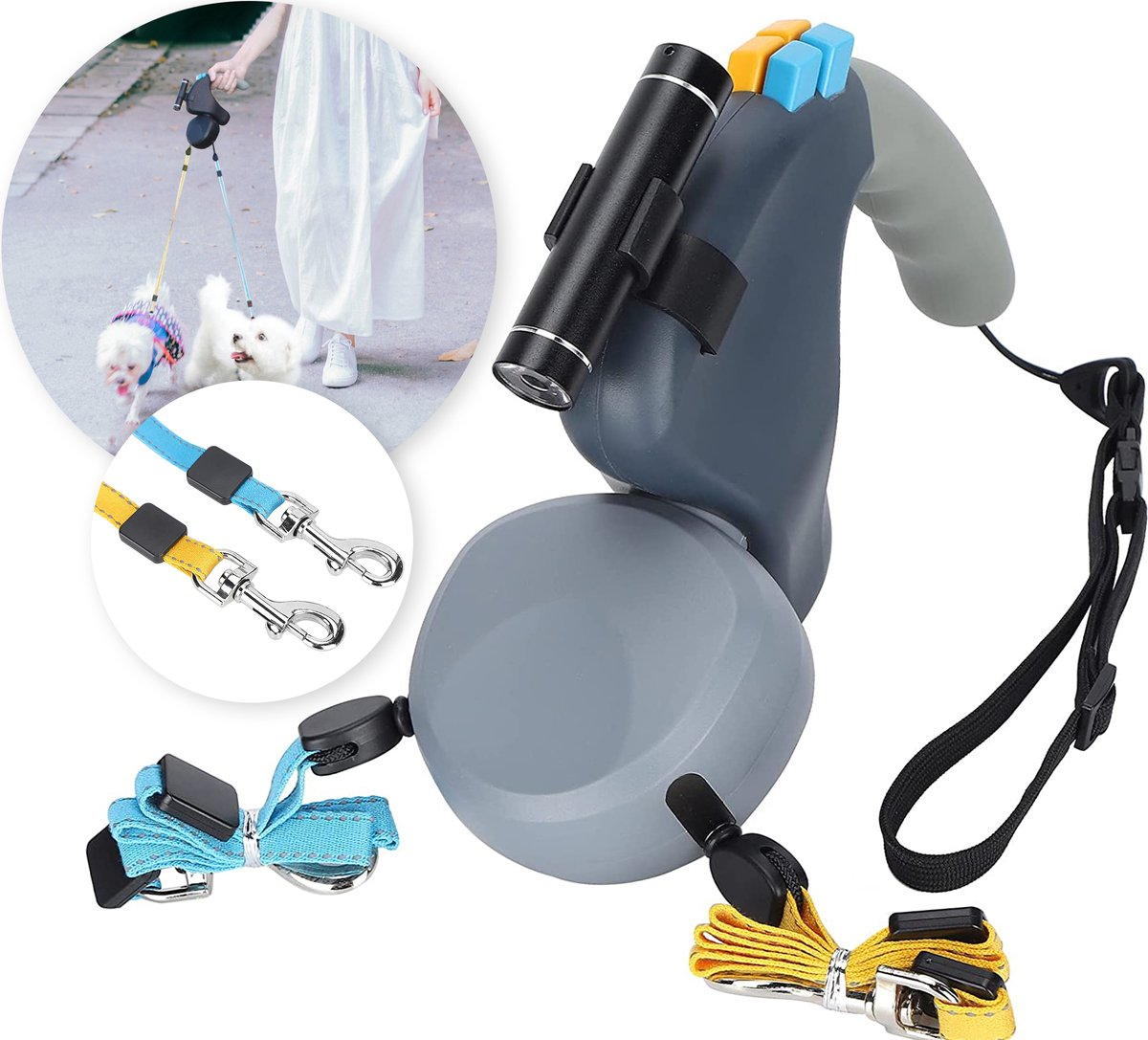 Dubbele Hondenriem - Voor 2 honden – 3 Meter tot 15kg - Grijs