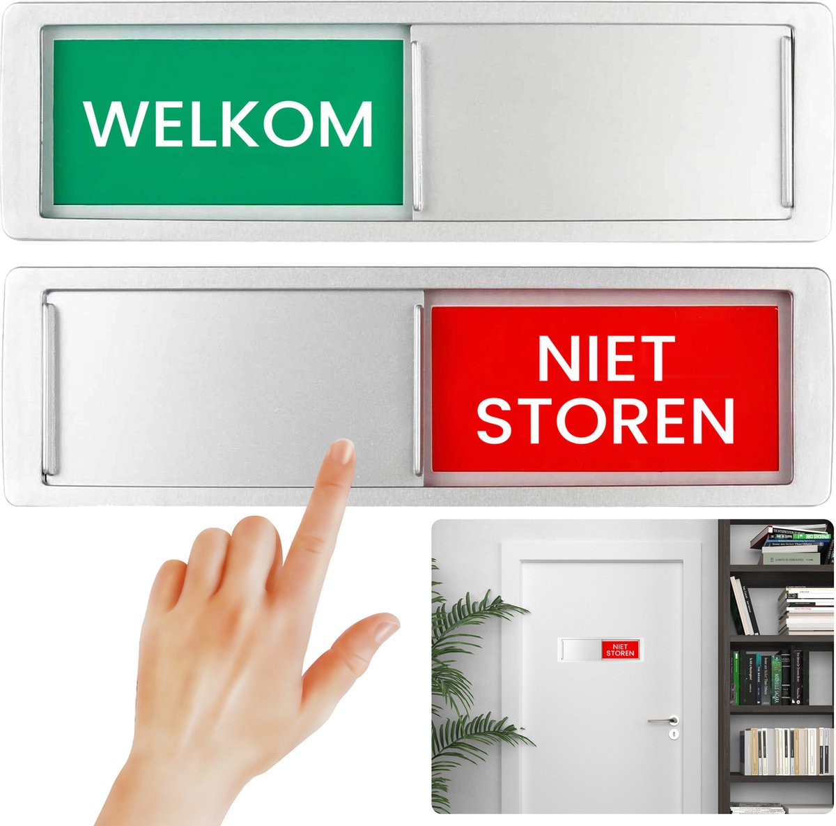Niet Storen Vrij Bezet Schuifbordje – Do Not Disturb Deurbordje - Zilver