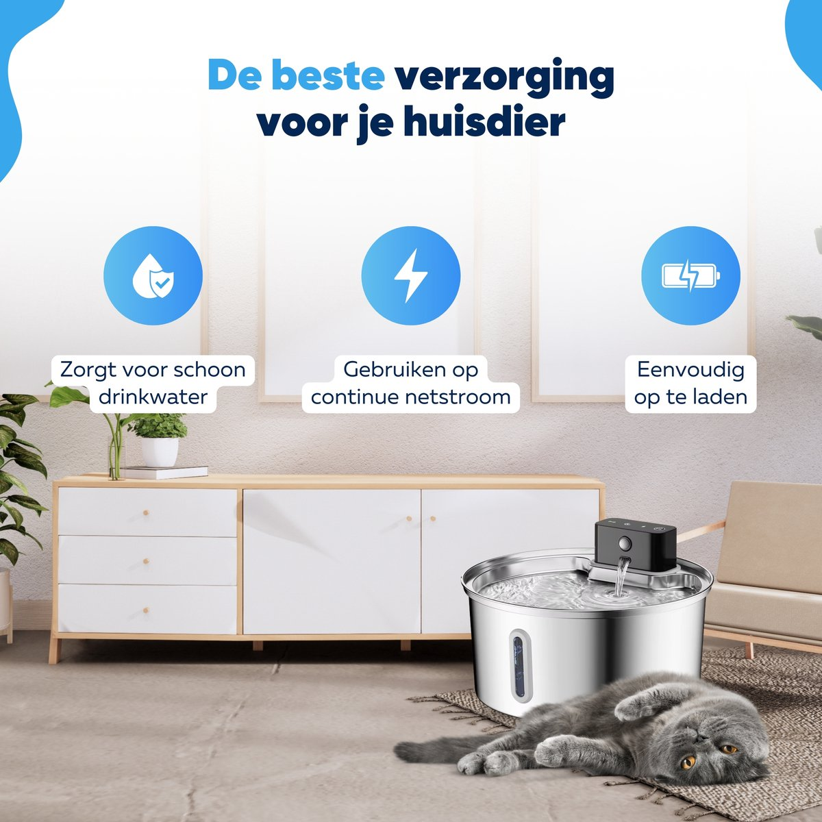Drinkfontein Kat 3.2 L Draadloos – RVS met Sensor