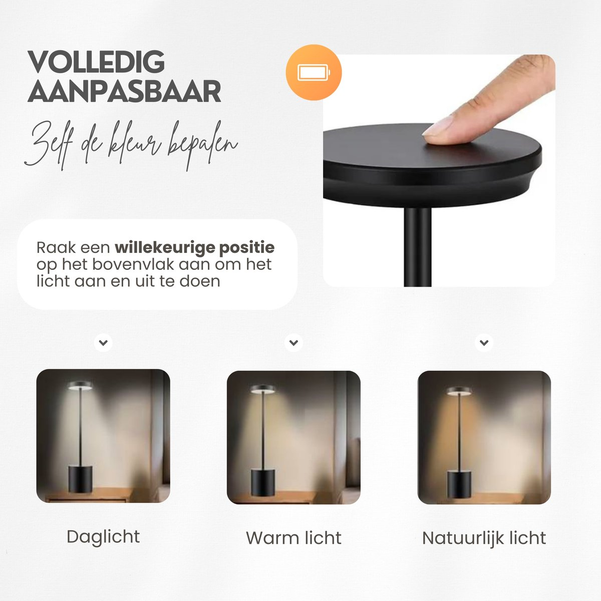 Tafellamp Oplaadbaar Industrieel – Touch Dimbaar – Draadloos - Zwart