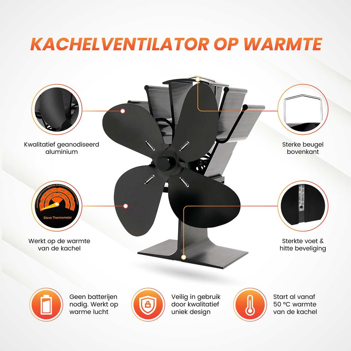 Kachelventilator voor Houtkachel Hangend – Openhaard Ventilator – Zwart