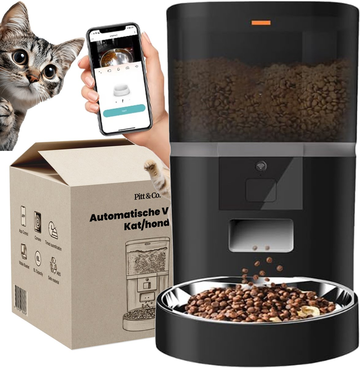 Automatische Voerbak Kat en Hond – Camera en Audio – 4L