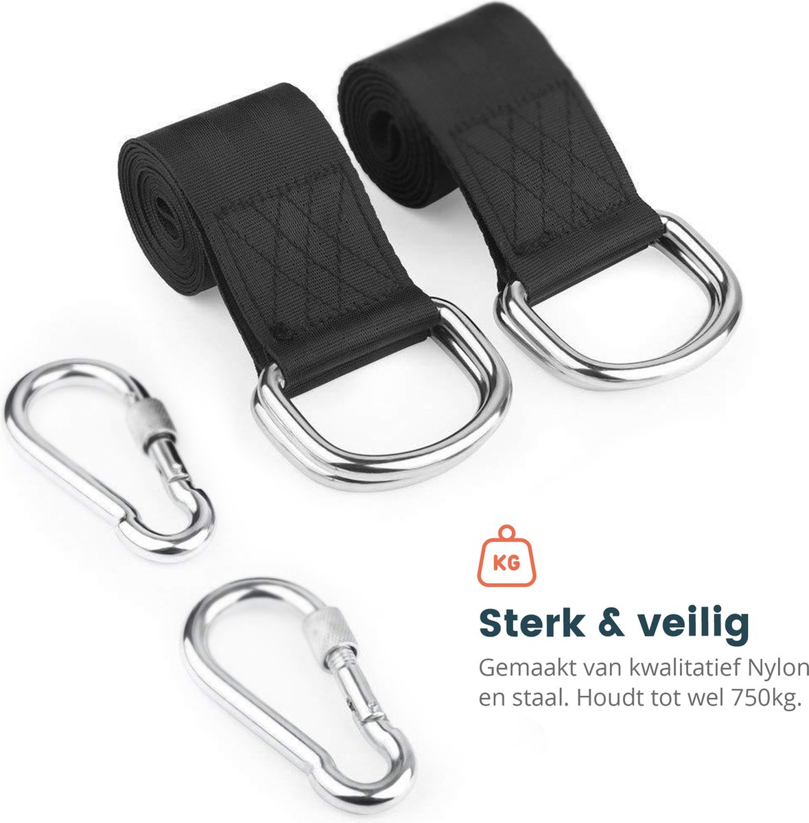 Ophangsysteem voor Hangmat/Schommel/Nestschommel - Hangmat Ophangen - 150cm - set van 2 stuks - Zwart