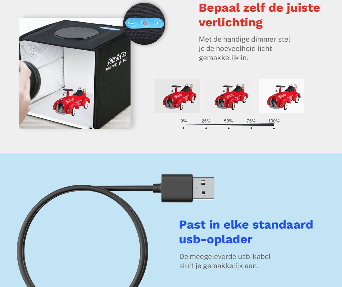 Fotostudio met led verlichting - 40cm x 40cm - Opvouwbaar -Zwart