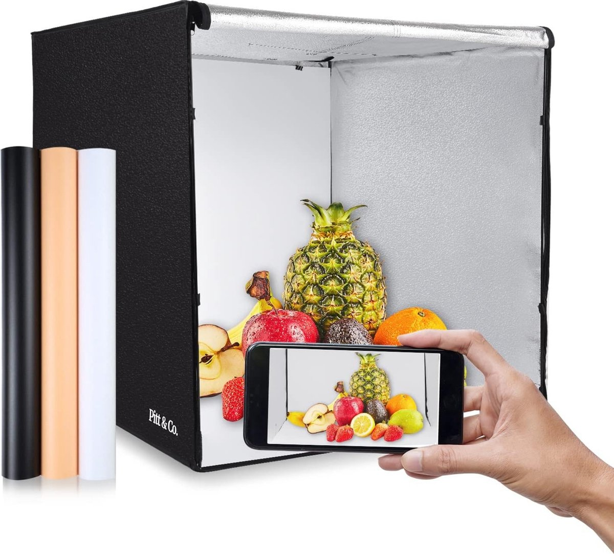 Fotostudio met led verlichting XL - 80cm x 80cm - Opvouwbaar - Zwart