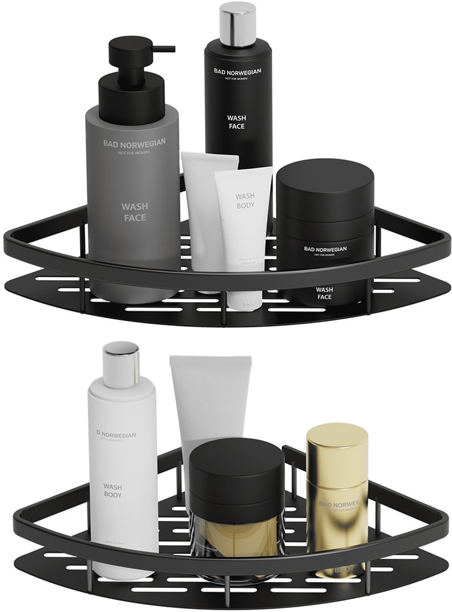 Doucherek Zonder Boren Zwart – Badkamer Accessoires – 2 stuks