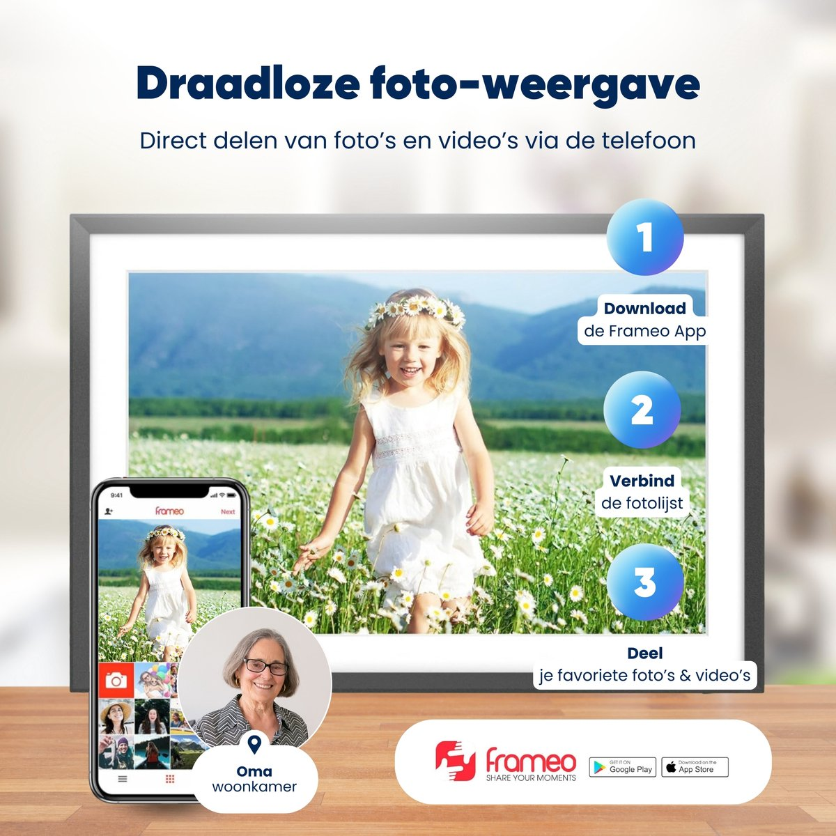 Digitale Fotolijst XL 15.6 inch Zwart - met Wifi en Frameo App