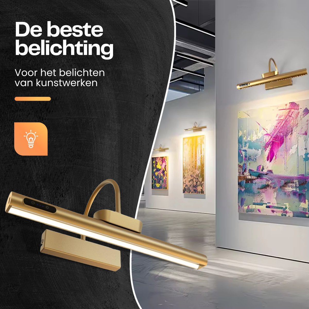 Schilderijlamp Oplaadbaar LED – Dimbaar – met Afstandsbediening - Goud