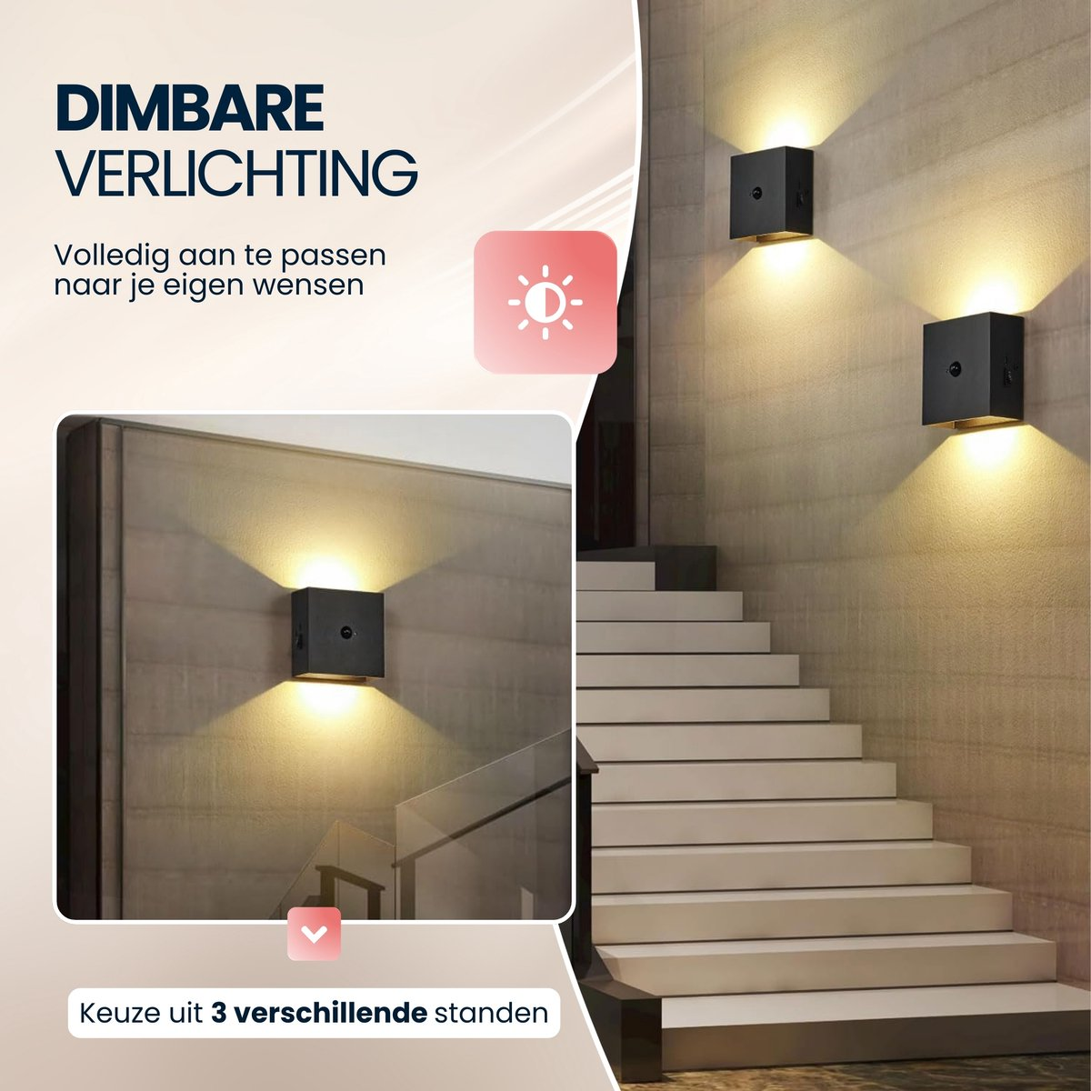 Oplaadbare Wandlamp Binnen - met Bewegingssensor - Zwart op Accu – 2700K – Trapverlichting – USB-C – Up Down