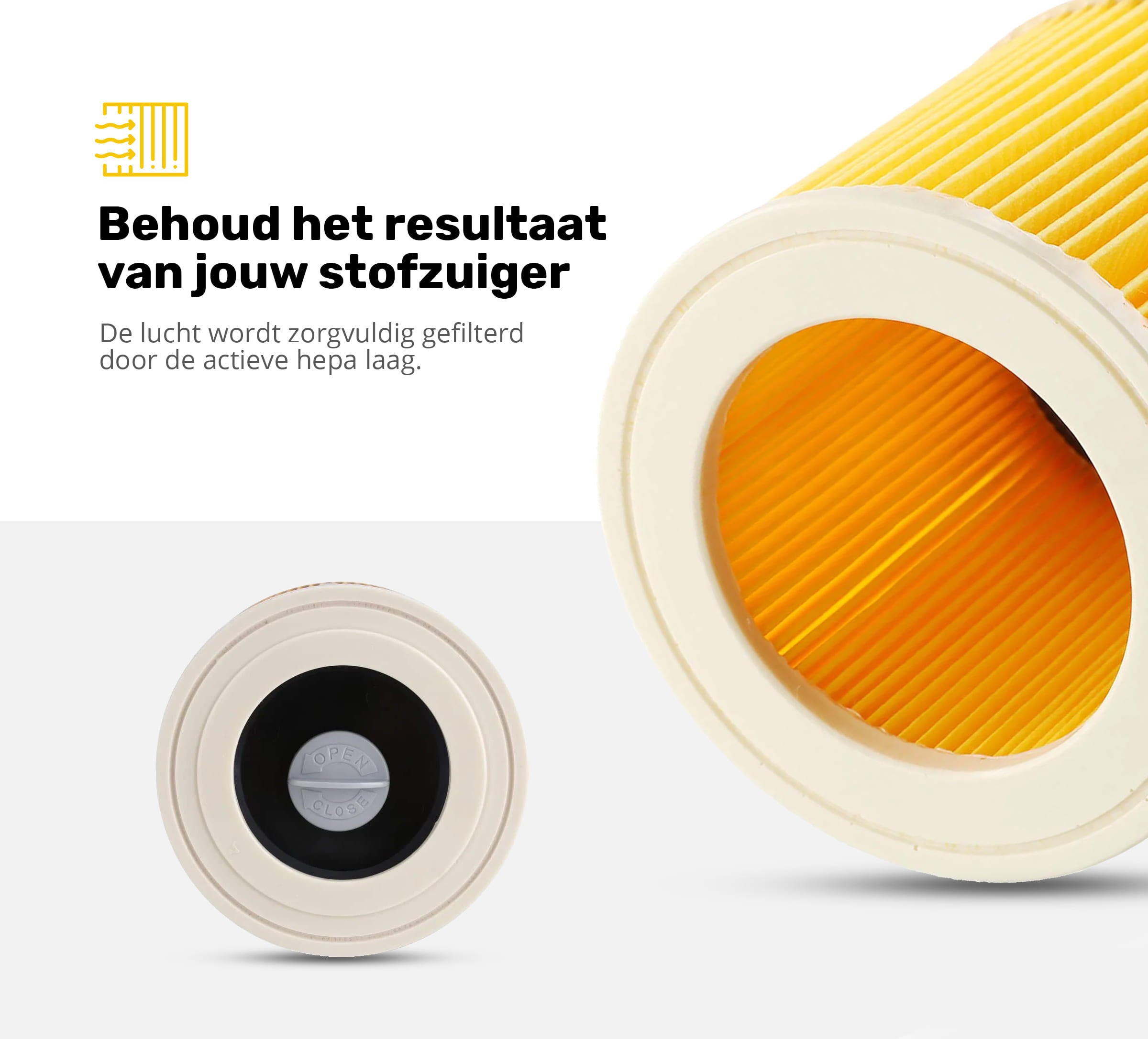 Patroonfilter geschikt voor Kärcher stofzuigers WD3, WD2 en WD1 – Cartridgefilter - Filter - Stofzuiger Filter – 1 stuk